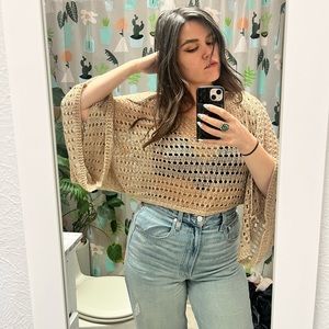 12th Tribe crochet knit cropped sweater poncho